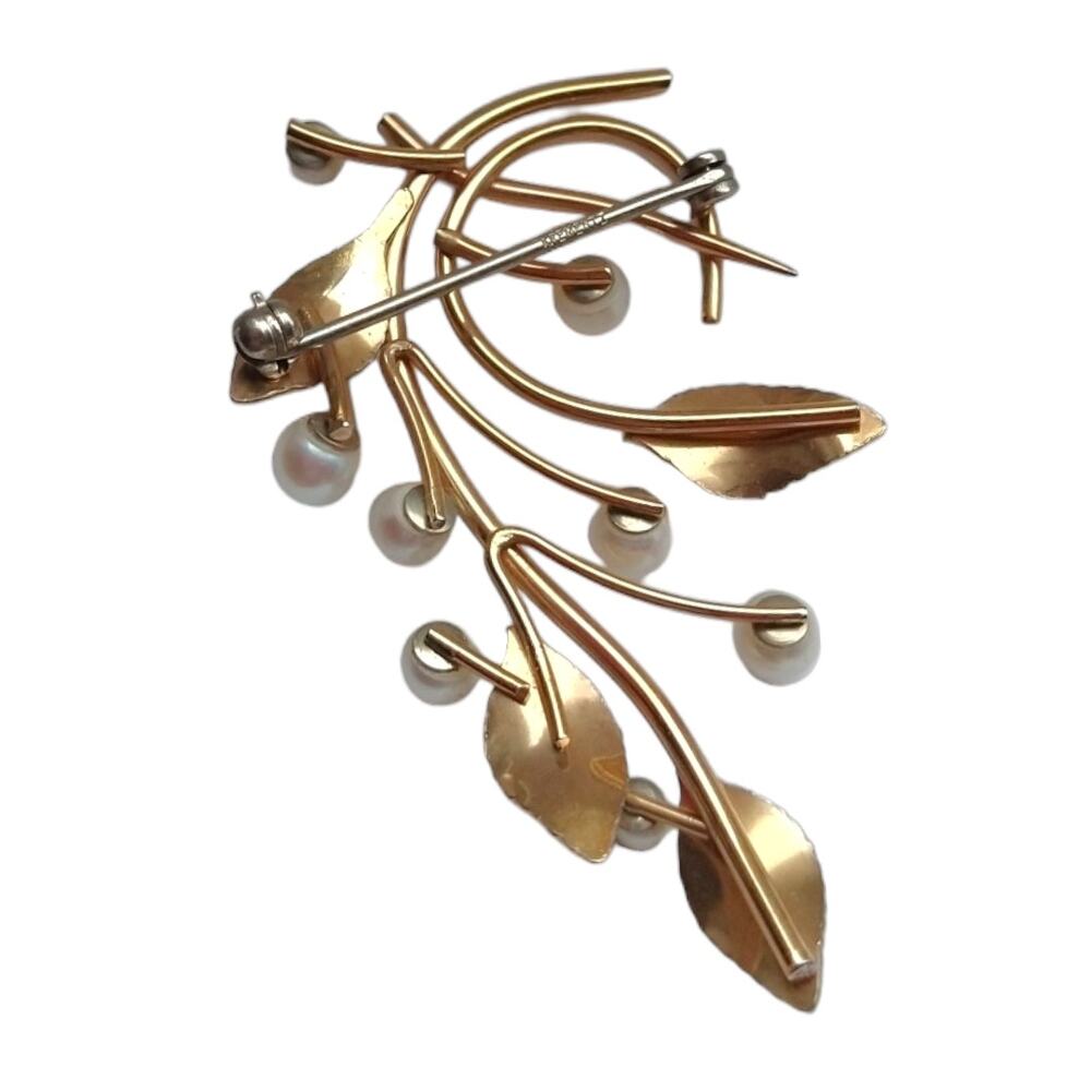 Vintage Krementz Signed Gold Brooch with Tiny Pearls - Picture 2 of 3